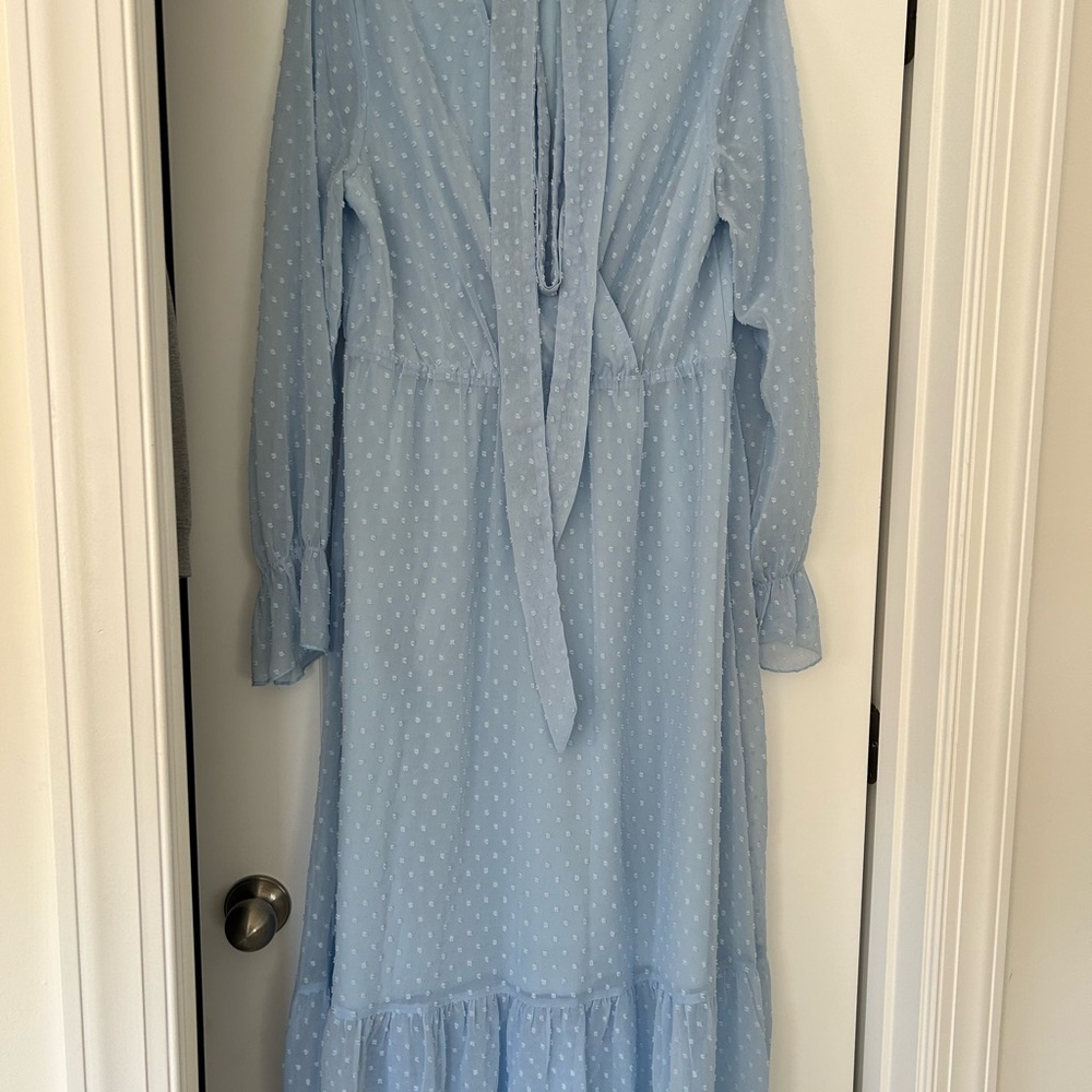 Blue Ruffled Smocked Long Sleeve Sundress